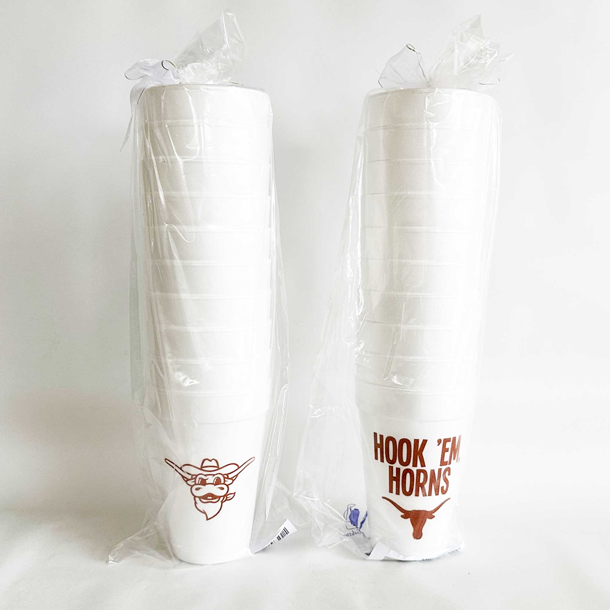 Two Funny Girls - Wholesale Disposable Cup - Foam Cup - University of Texas/Hook 'Em Horns (10 ct bag)2