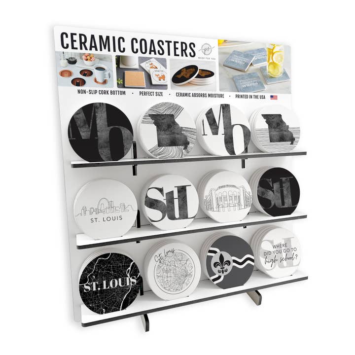 Minimalist B&W Missouri St. Louis Ci|POP Circle Coasters for wholesale by Love Local
