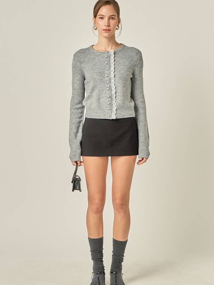 Scallop Pearl Detail Knit Cardigan for wholesale by English Factory