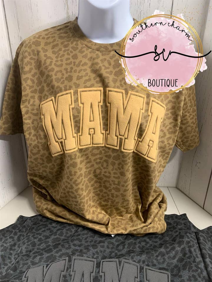 MAMA Tan Leopard Tee for wholesale by Southern Charm Boutique