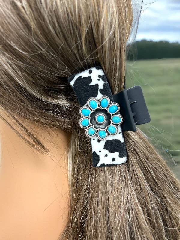 WESTERN COWHIDE TQ FLOWER CONCHO HÅRKLOKLIP for engroshandel hos Andrea Bijoux