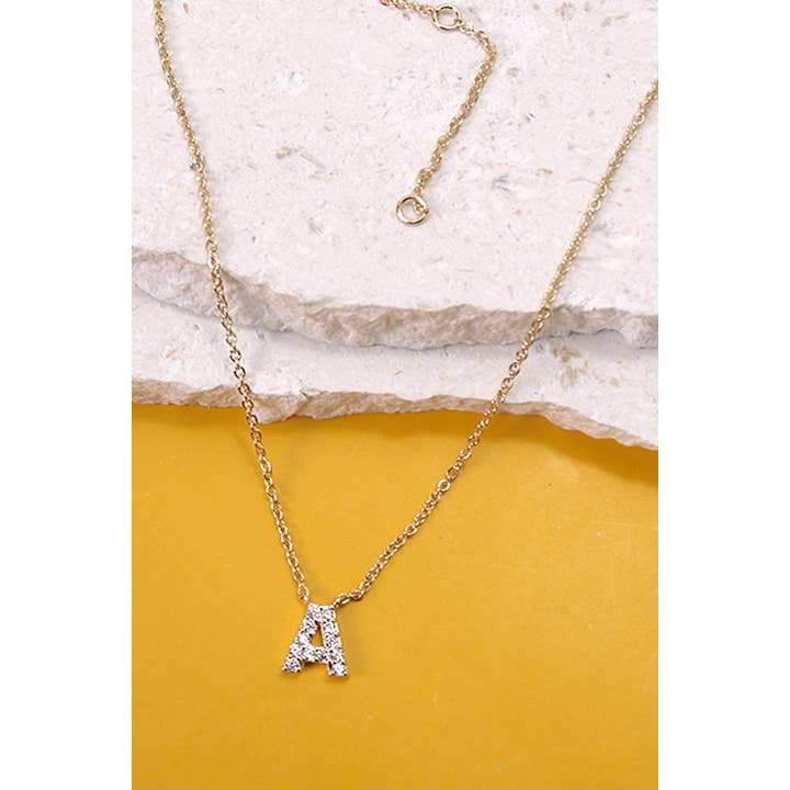 JOSSLYN by wall to wall - Wholesale Pendant/Charm Necklace - SMALL PERSONALIZED RHINESTONE INITIAL NECKLACE | 80N303