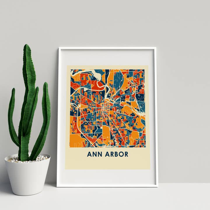 Carte imprimée prussienne Ann Arbor 8 x 10 po - Style Chroma pour la vente par ILIKEMAPS
