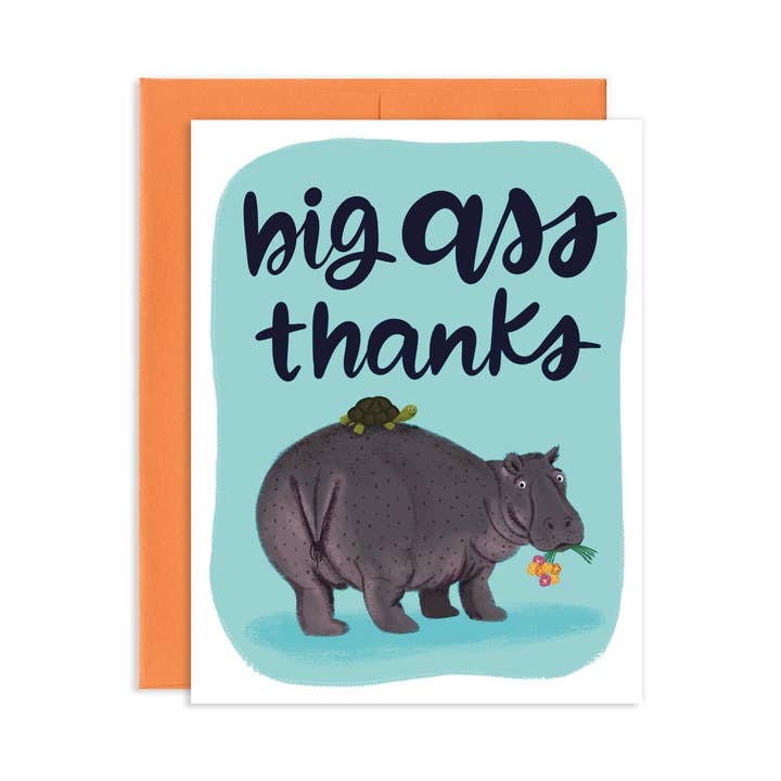 Biglietto di auguri Big Ass Thank You Hippo per la vendita all'ingrosso da parte di Grey Street Paper