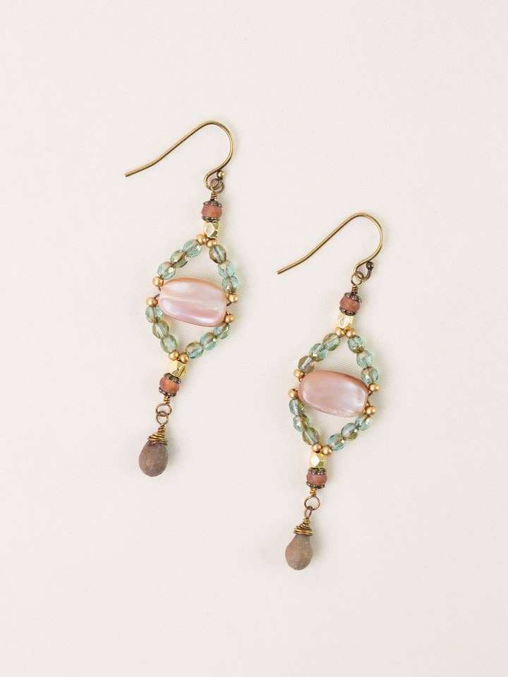 Wildflower Czech Glass With Abalone Shell Statement Earrings for wholesale by Anne Vaughan Designs Jewelry