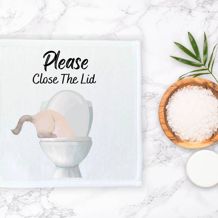 MerikaArt – wholesale Bath towel – Cream Cat Bathroom Sign Washcloth5