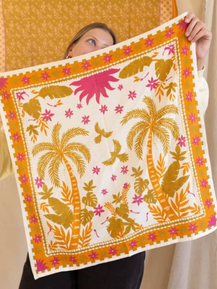 Medium scarf 65x65cm in cotton - Tropical Spirit Terracotta for wholesale by Bindi Atelier