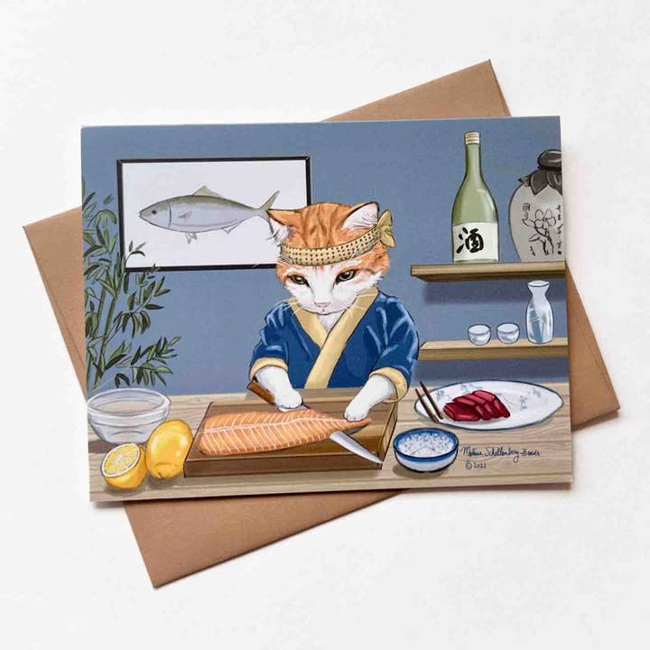 True North Creations - Wholesale Everyday Greeting Card - Sushi Chef Kitty Card
