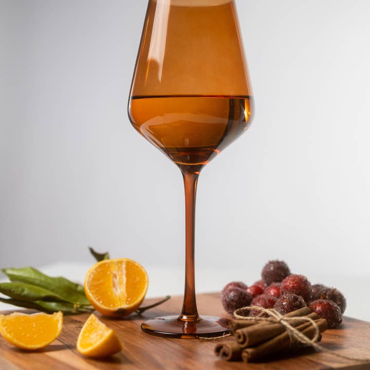 Saludi Glassware - Wholesale Wine Glass - Dark Orange Leaf Color Wine Glasses