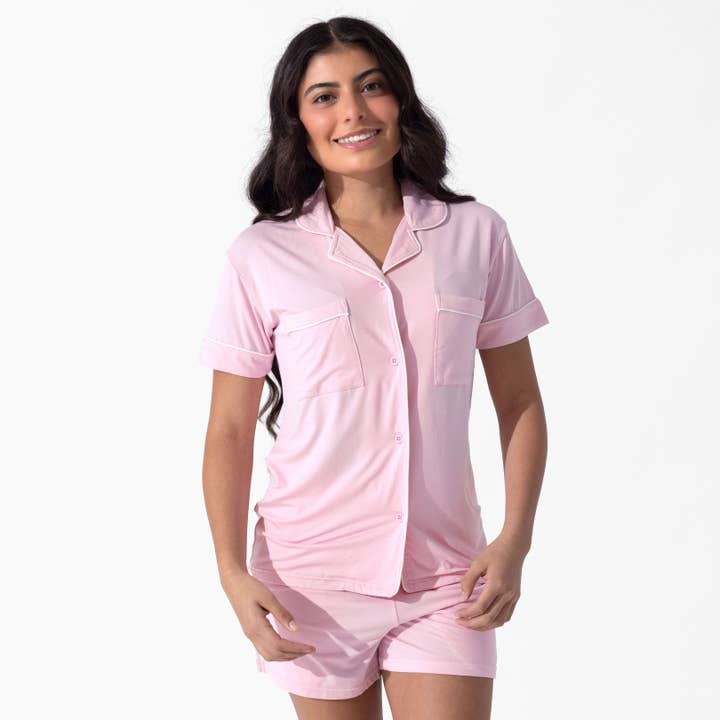 Ensemble de pyjama court pour femme en bambou rose blush pour la vente par Bellabu Bear