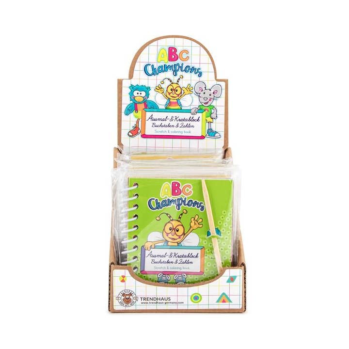 Trendhaus - Wholesale Kleurboek - Kinderen en baby - ABC Champions kleur- en krasblok letters en cijfers 8,5 x 10,5 cm met kraspen, set van 2