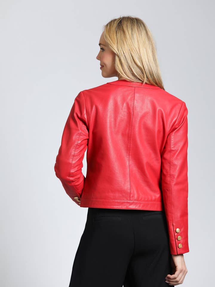 11Uptown - Vendita all'ingrosso Giacca in pelle - Donna - Giacca in pelle di agnello con bottoni dorati8