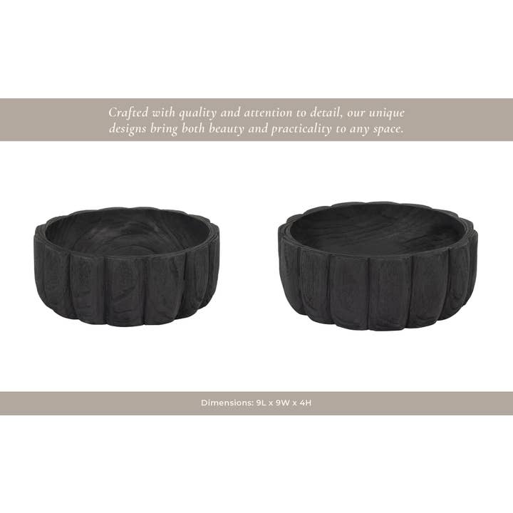 Sagebrook Home - Wholesale Decorative Plate/Dish/Bowl - Paulownia Wood Solid Round Scalloped Bowl - Black, 4 in.11