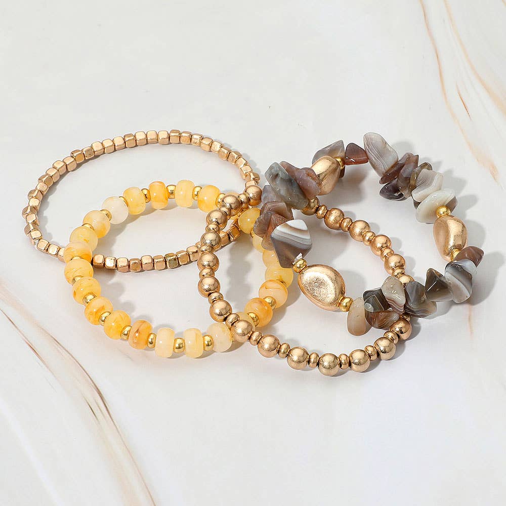 Sensibling Corp. - Wholesale Jewelry Set - 4PCS - Natural Stone Metal Ball Beaded Stretch Multi Layered Bracelets7