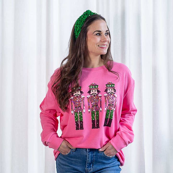 The Royal Standard - Wholesale Sweatshirt - Women's - Nutcracker March Sequin Sweatshirt Pink/Green -Asst.
