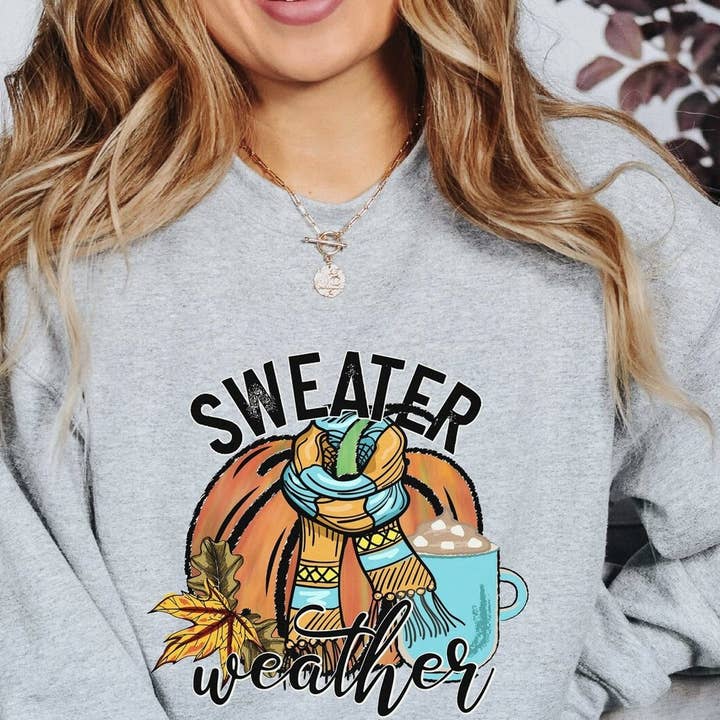 Sweater Weather Pumpkin & Cocoa Crew Sweatshirt for wholesale by Peach Closet