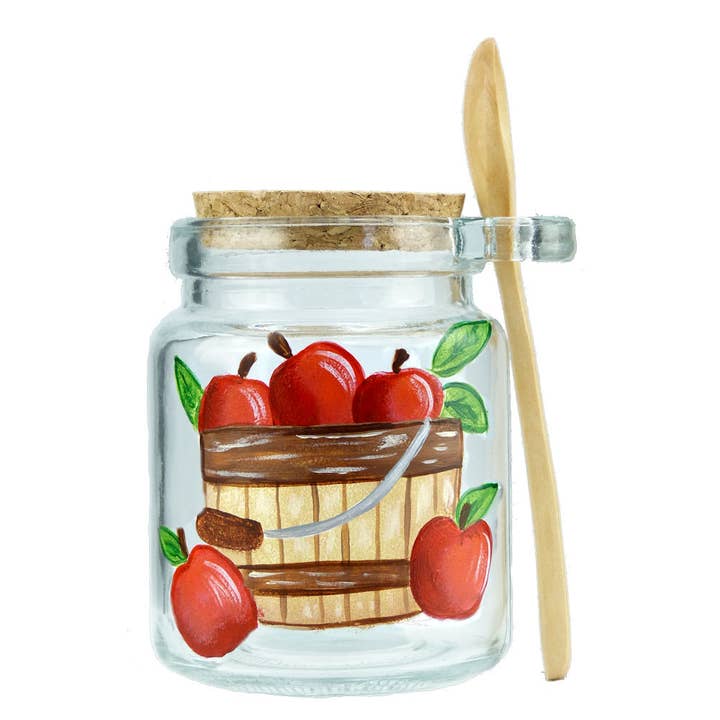 Apple Basket Fruit Hand-Painted Honey Jam Candy Jar Gift DIS for wholesale by Classy Art Designs, LLC