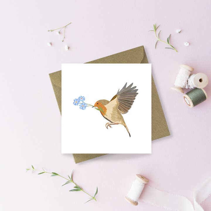 Grußkarte »Vergissmeinnicht Robin« für den Großhandel von Sayers Studio