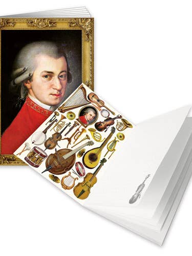Cuaderno A6 Wolfgang Amadeus Mozart con sobre de papel artesanal y cubierta con glitter para venta al por mayor de Actetre Deutschland Gmbh