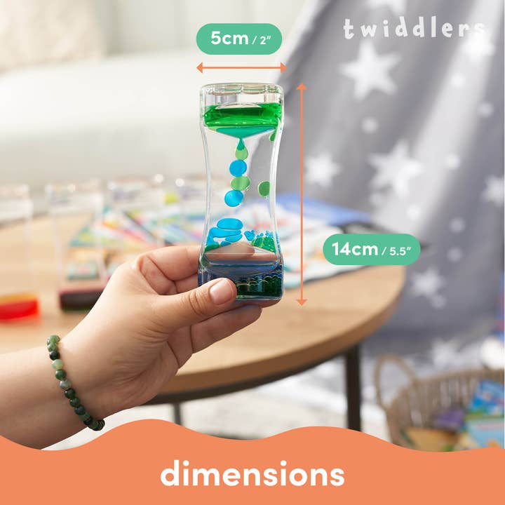 The Twiddlers - Wholesale Fidgetspeelgoed - Kinderen - 1 pakje Liquid Motion Timer Sensory Timer Hourglass, 14 cm6