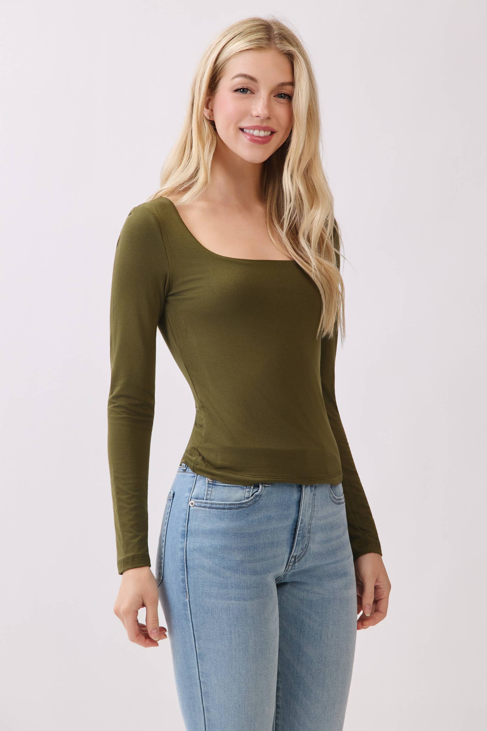 Final Touch - Wholesale Knit Top - Women's - Double Layered Square Neck Basic Top - T1710957