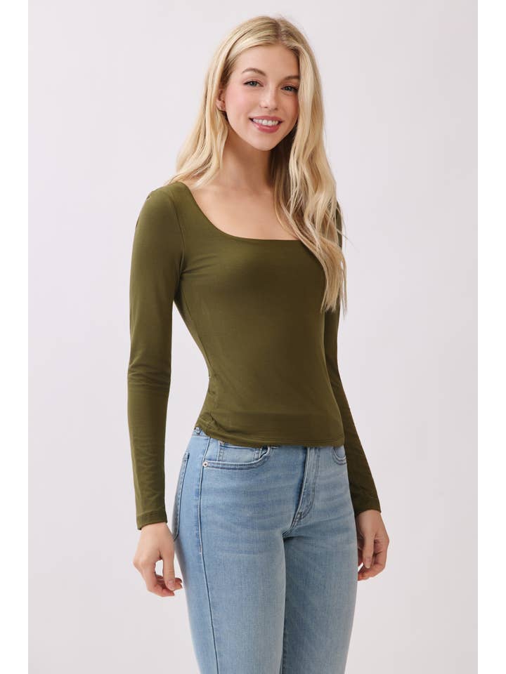 Final Touch - Wholesale Knit Top - Women's - Double Layered Square Neck Basic Top - T1710957