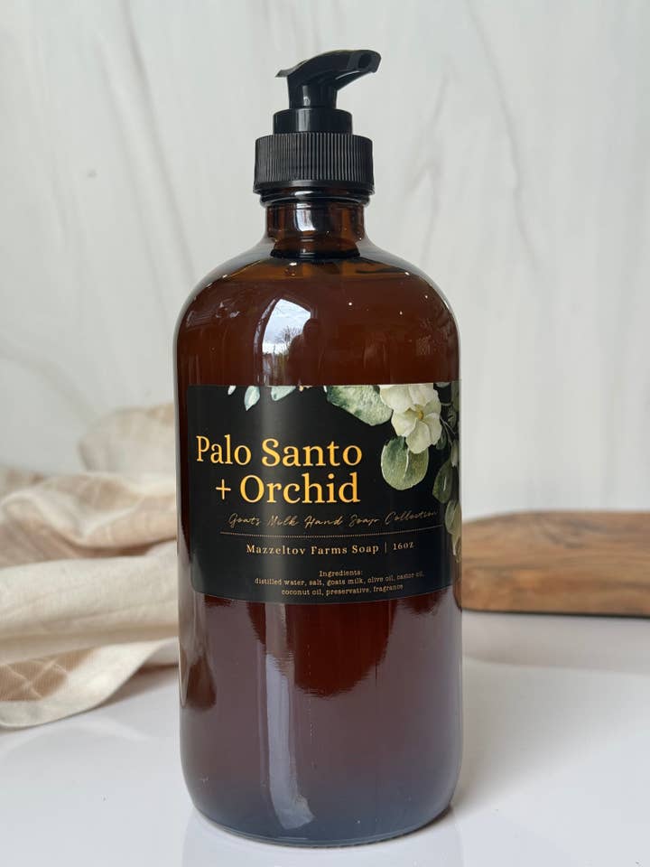 Palo Santo + Orchidée - Savon liquide pour les mains 16 oz pour la vente par Mazzeltov Farms Soap Co.