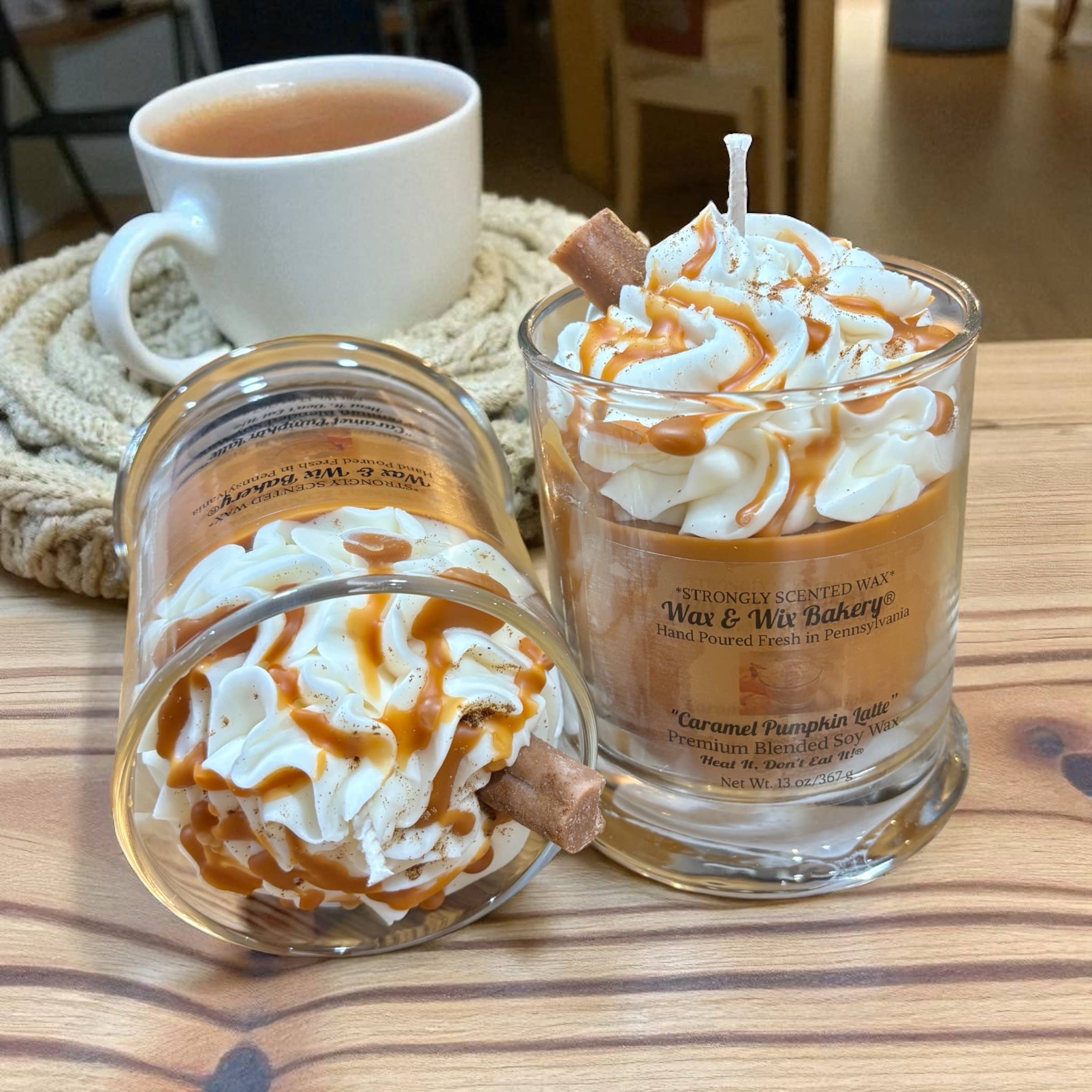 Wax and Wix Bakery® - Wholesale Jar/Filled Candle - Caramel Pumpkin Latte Candle. 13 oz. Large Soy Drink Candle.4