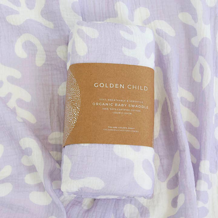 Marine Dream Organic Cotton Baby Muslin Wrap- Lilac for wholesale by Golden Child