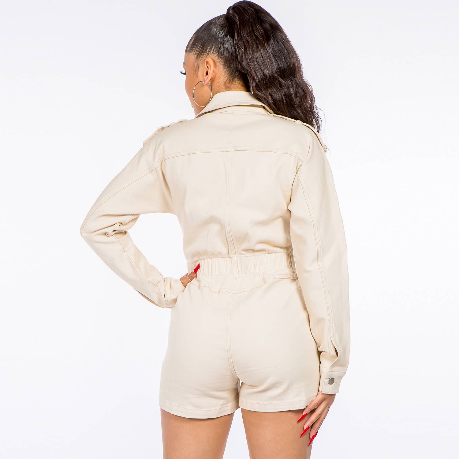 Wholesale PLUS SIZE UTILITY POCKETS LONG SLEEVE ROMPERS-AJR30342P 