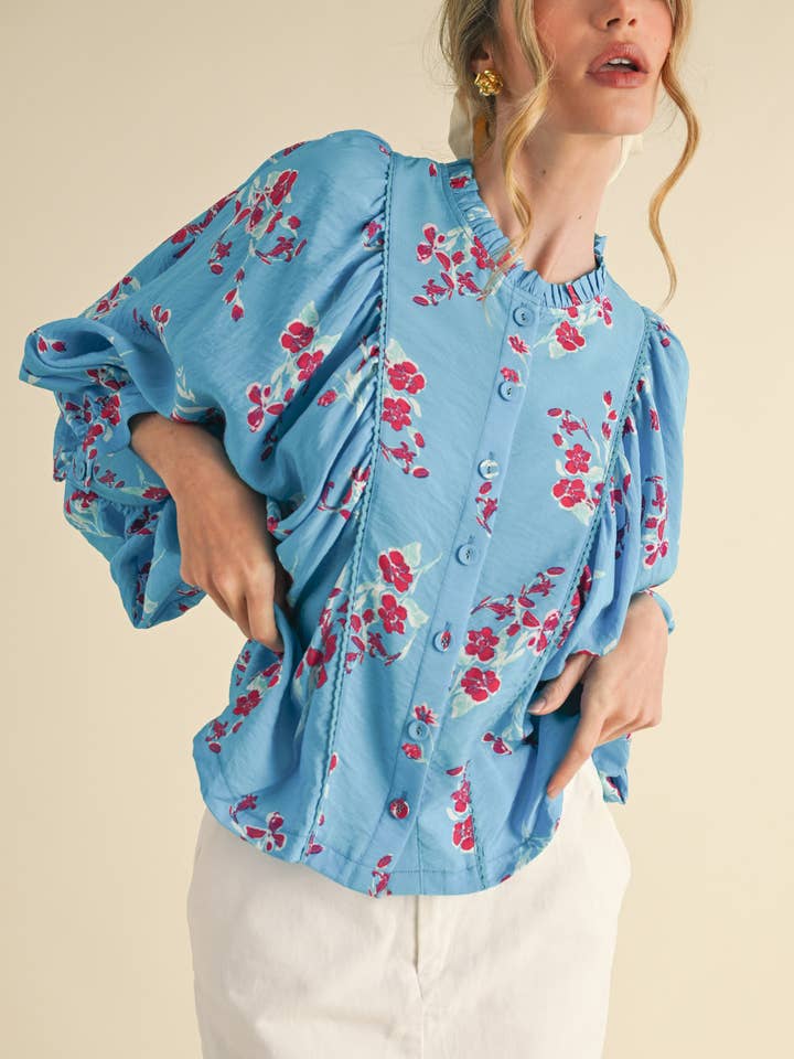 &MERCI - Wholesale Blouse - Women's - EXCLUSIVE PRINT FLORAL DOLMAN SLEEVE BLOUSE MTP3871