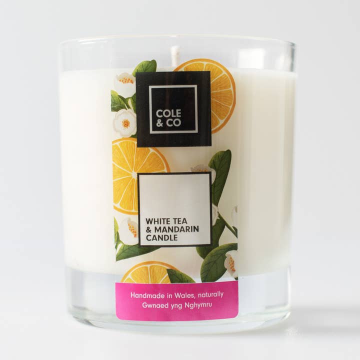 Vela de té blanco y mandarina en vaso para venta al por mayor de Cole & Co