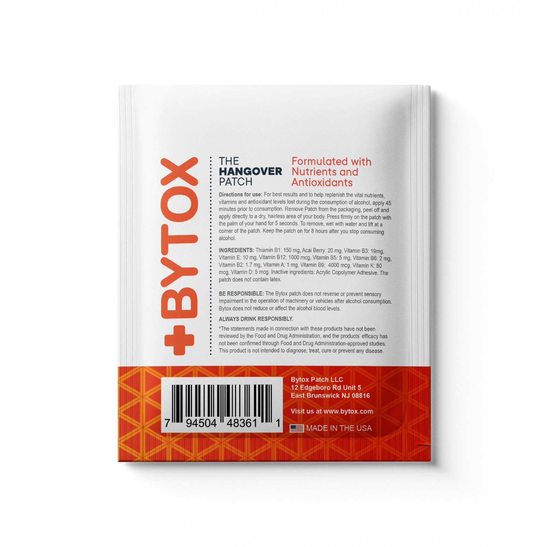 Bytox - Wholesale Oral Supplement/Vitamin - Bytox Hangover Patch 12 Pack1
