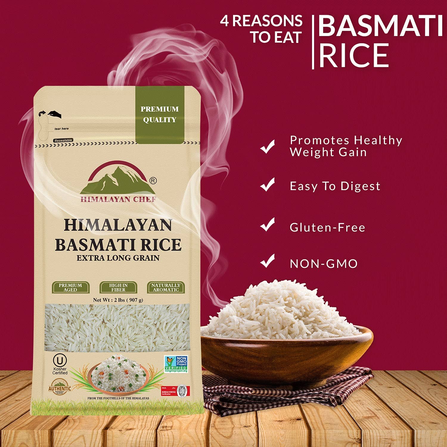 WBM LLC - Vente Riz - Riz basmati Himalayan Chef, sac refermable à grains longs, 2 lb4