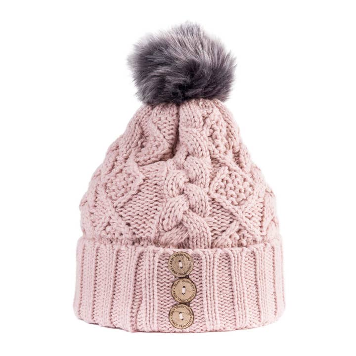 Aran Diamond Cable Button Hat for wholesale by Eurostick