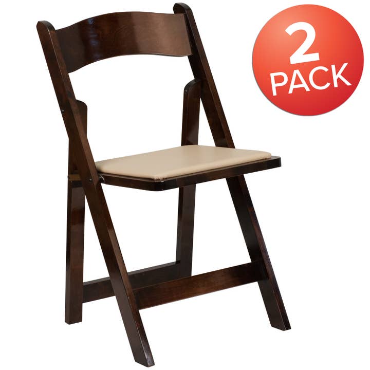 Fruitwood Wood Folding Chair w/ Vinyl Padded Seat for wholesale on Faire