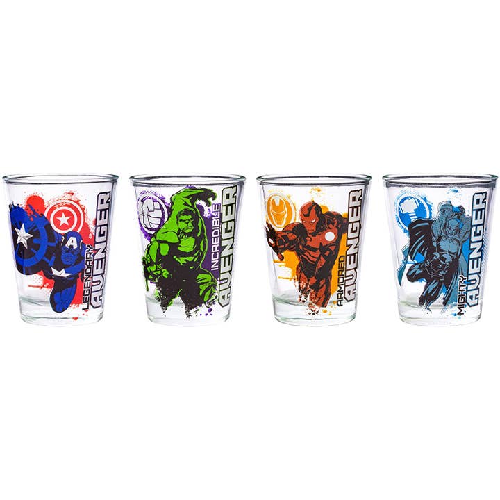 Silver Buffalo - Wholesale Drinking Glass/Cup - Marvel Avengers 4pc Mini Glass Set