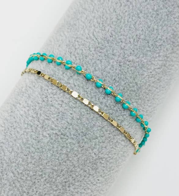 StarryNYC - Vente Bracelets maillon et chaîne - Bracelet ajustable à 2 lignes avec chaîne en époxy et chaîne délicate7