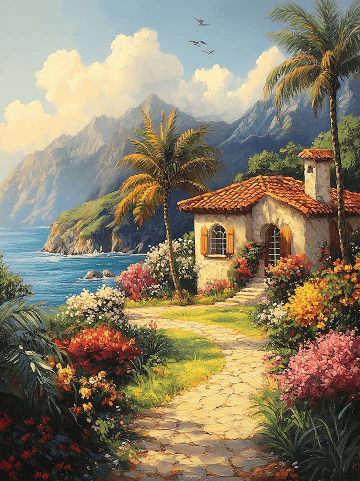 Colonial House Set in Paradise - Classic Landscape 8"x10" Art Print for wholesale by Mowbi