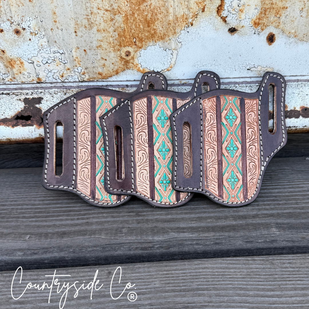 Countryside Co. - Wholesale Pocket Knife/Holder - Aztec Tooled Leather Sheath3