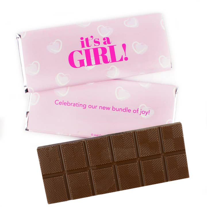 Just Candy - Wholesale Chocolate Bar - It's a Girl Wrapped Belgian Milk Chocolate Candy Bar