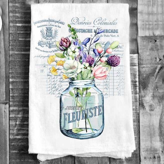 Vintage French Fleuriste Florist Flour Sack Tea Towel for wholesale by Avery Lane Gifts