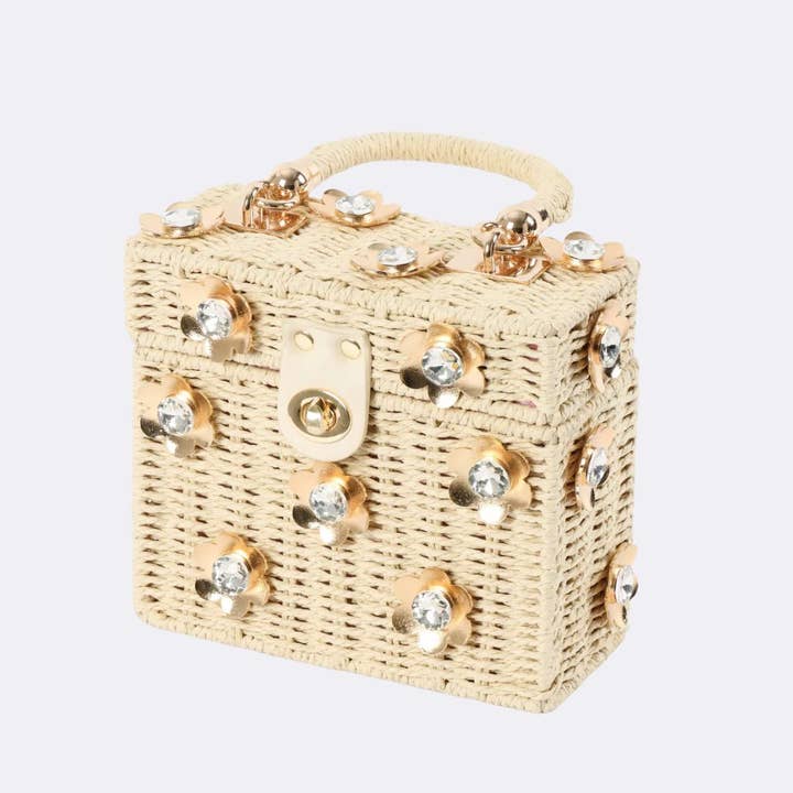 By Jenna Lee - Wholesale Top Handle Bag - Women's - Wicker Bucket Daisy Flower Purse21