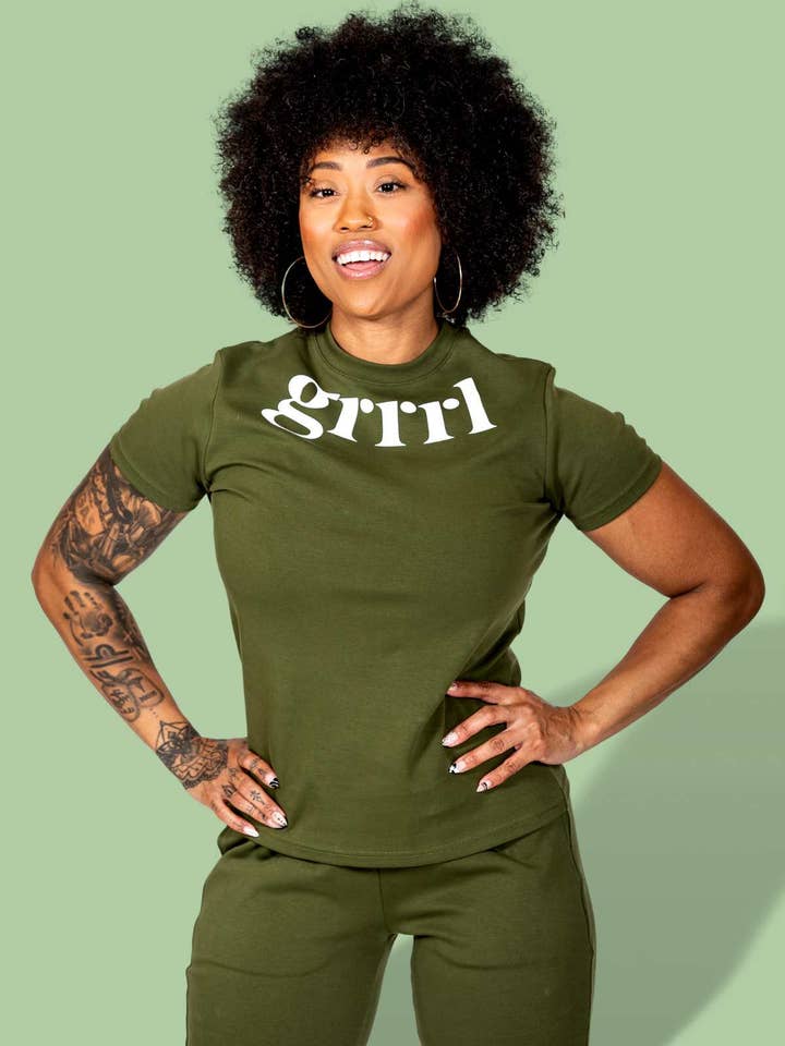 Army Green Home Run Track Pants for wholesale by GRRRL