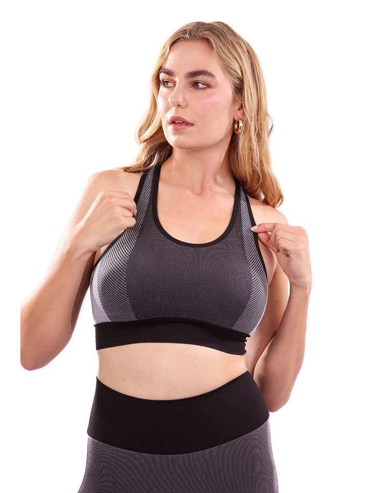 Arleta - Sujetador deportivo sin costuras, color negro para venta al por mayor de Lenawee Moda