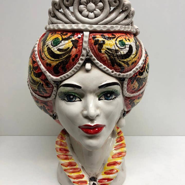 DD Ceramiche Siciliane - Wholesale Decorative Figurine - Norman Moor's Heads Caltagirone Ceramic Line cm H.30 L.19 Handcrafted Yellow Orange7