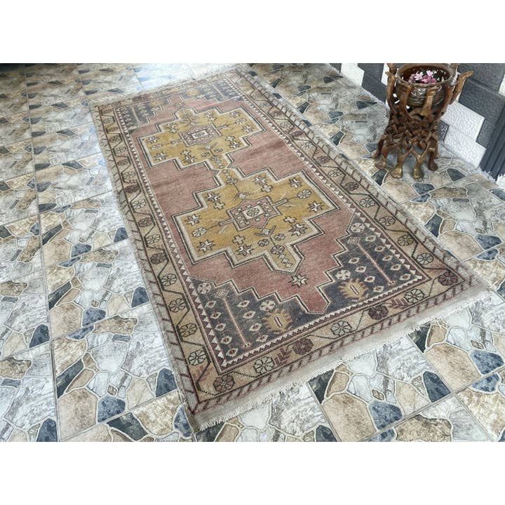 Oushak Rugs - Wholesale Area Rug - 1970 Turkish Vintage Handmade Wool Rug Geometric 4.5x8.8 ft3