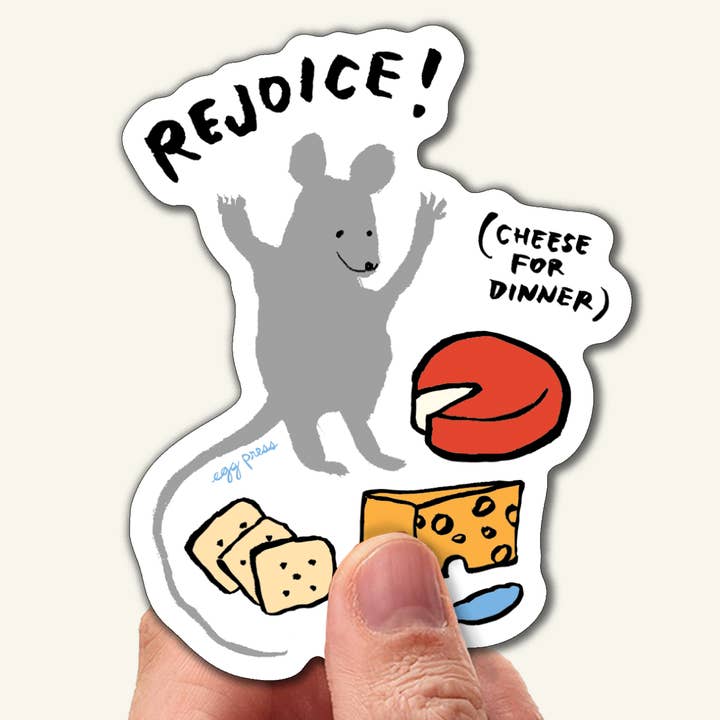 Cheese For Dinner Mouse Vinyl Sticker for wholesale by Egg Press Manufacturing