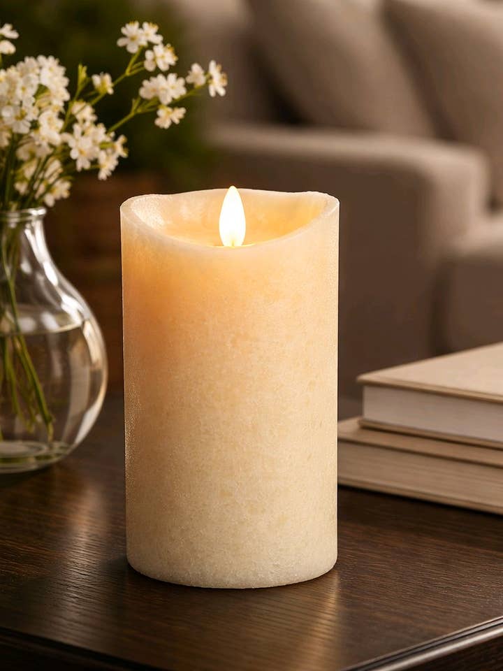 Bougie LED à flamme vacillante crème marbrée 7,5 cm par 15 cm pour la vente par Wholesale Home Decor