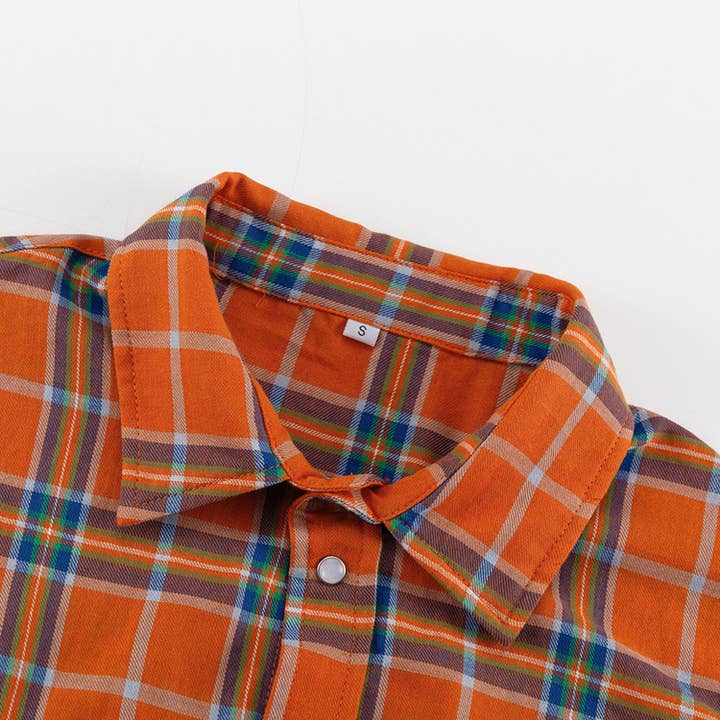 Orange plaid boyfriend Shirt Jacket overfit Shacket for wholesale on Faire7